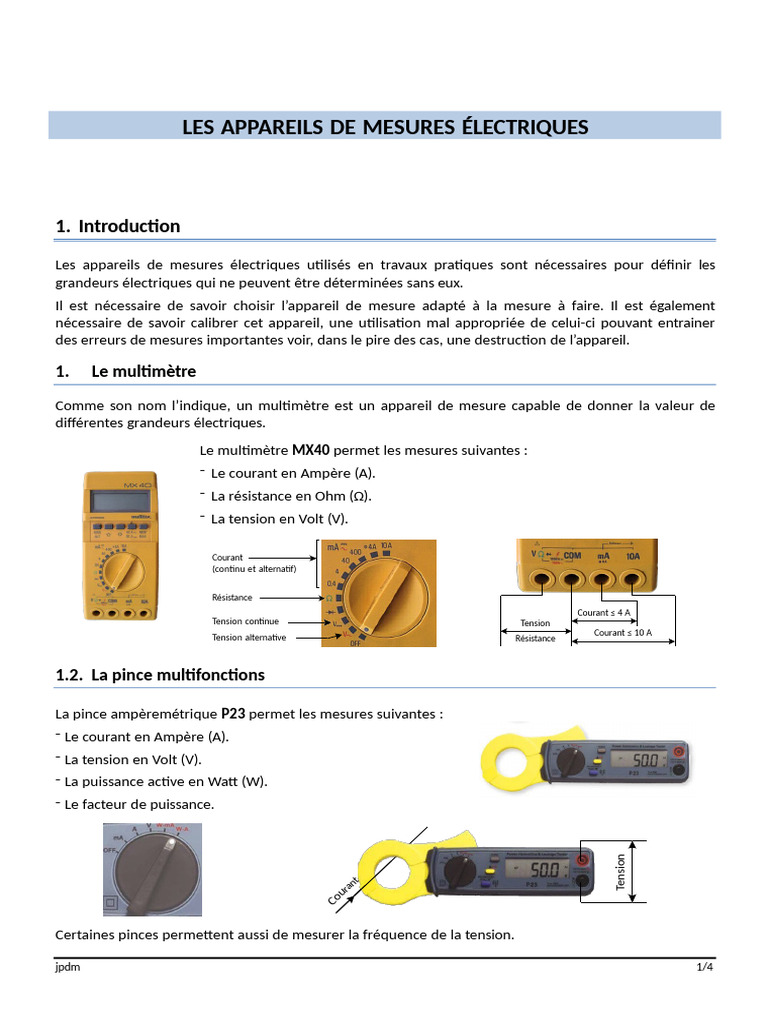 Appareils de mesure électrique  Migometre   Lampèremètre Le voltmètre  et Le multimètre
